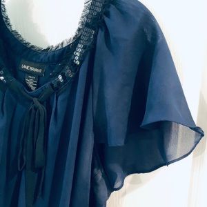 Lane Bryant Navy Chiffon and Sequin Smock Blouse